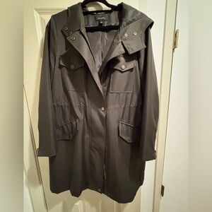 Halogen cinch waist hooded raincoat